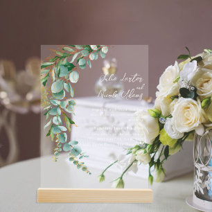 Invitaciones Acrílicas Corona de hoja de eucalipto botánico de otoño boda