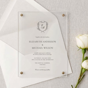 Invitaciones Acrílicas Corona de Laurel Minimalista Clásica Boda