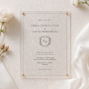 Invitaciones Acrílicas Corona de Laurel y Cresta Boda Minimalista Elegant