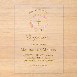 Invitaciones Acrílicas corona floral | Bautizo