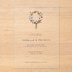 Invitaciones Acrílicas Corona floral blanca elegante