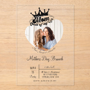 Invitaciones Acrílicas Corona Negra Moderna, MOM Reina de mi vida Fotos 