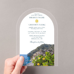 Invitaciones Acrílicas Costa Amalfitana Arco Boda Italia Limones Acuarela