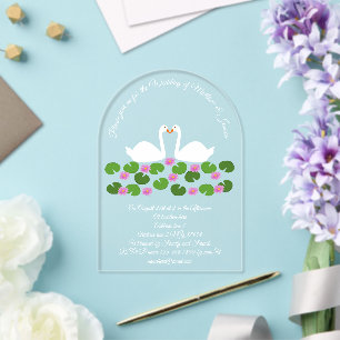 Invitaciones Acrílicas Costumbre de boda de cisnes blancos y lirios de ag