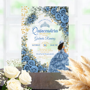 Invitaciones Acrílicas Country Western Rosas Azules Quinceañera Dorada