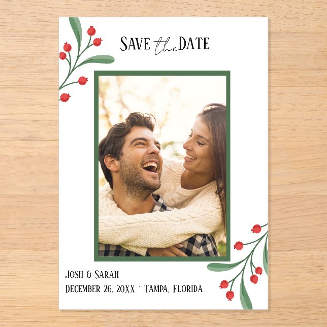 Invitaciones Acrílicas Cranberry Photo Holiday Save the Date Invitation  (Anverso)