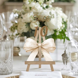 Invitaciones Acrílicas Cream bow acrylic table number sign