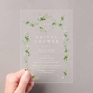 Invitaciones Acrílicas Cream Monograma Eucalyptus Wreath Británica Ducha