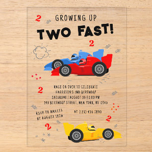 Invitaciones Acrílicas Creciendo Dos Veloz Cumpleaños 2º Coches de Carrer