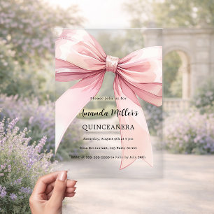 Invitaciones Acrílicas Crema rosa crema clara Quinceanera