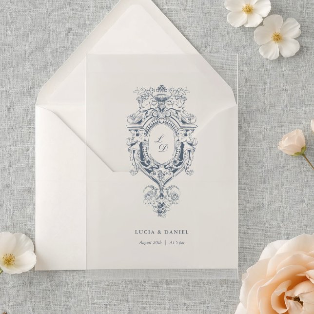 Invitaciones Acrílicas Crest Boda Caligrafía Adorno Barroco  (Subido por el creador)