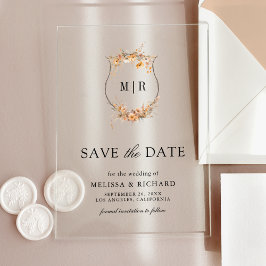 Invitaciones Acrílicas Crest de Flor Silvestre de Otoño de Boda Save the 