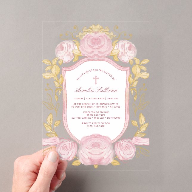 Invitaciones Acrílicas Crest de Rosas Bautizo (Insitu (portátil))