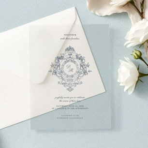 Invitaciones Acrílicas Cresta de adorno barroco vintage boda minimalista