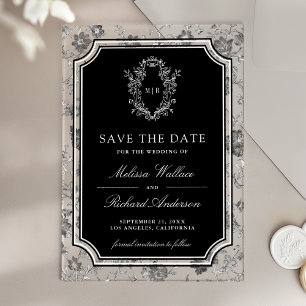 Invitaciones Acrílicas Cresta de Chinoiserie Negro para Boda Save the Dat