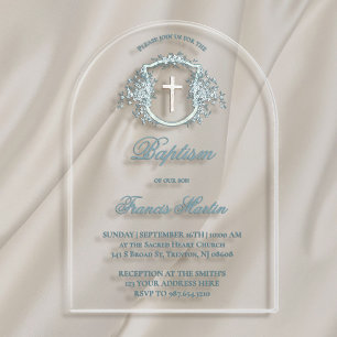 Invitaciones Acrílicas cresta floral Bautismo