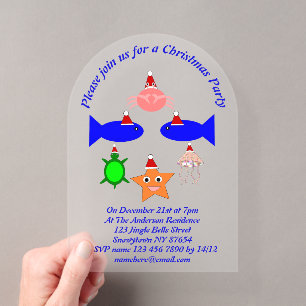 Invitaciones Acrílicas Criaturas Marinas de Navidad Personalizadas