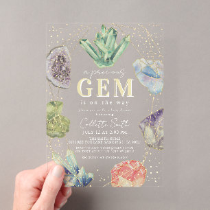 Invitaciones Acrílicas Cristales de Gemas Preciosas Fiesta de Bebé Niña