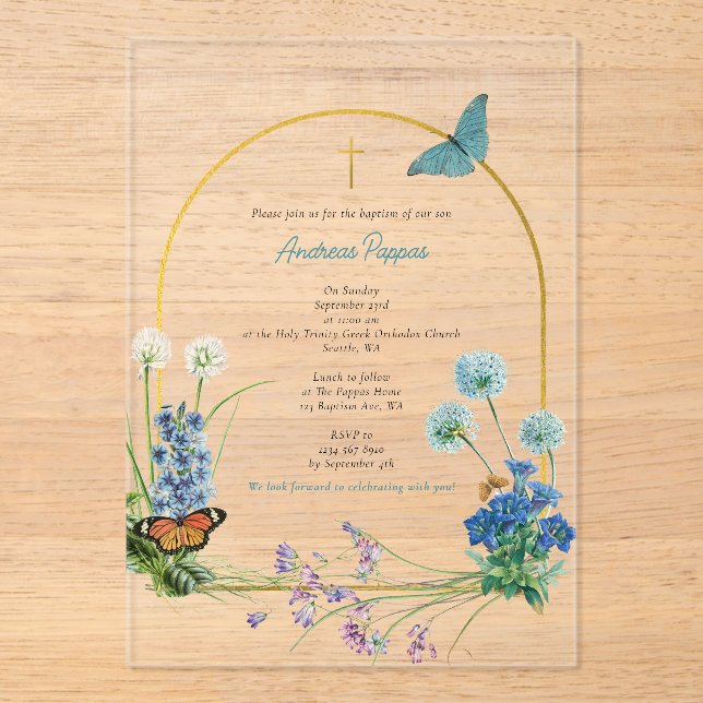 Invitaciones Acrílicas Cristianismo ortodoxo griego bautizo (Anverso)