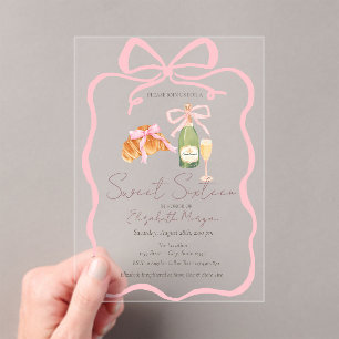 Invitaciones Acrílicas Croissant Parisino Lazo Rosa Champán Sweet 16