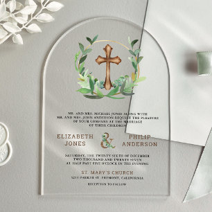 Invitaciones Acrílicas Cruz de madera de eucalipto para boda católica