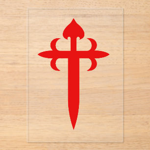 Invitaciones Acrílicas Cruz de Santiago El Emblema Rojo en Forma de Espad