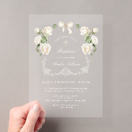 Invitaciones Acrílicas Cuadro de Rosas de Marfil Blanco Bautizo