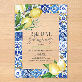 Invitaciones Acrílicas Cubierta azul mediterránea Citrus Lemon Bridal Duc