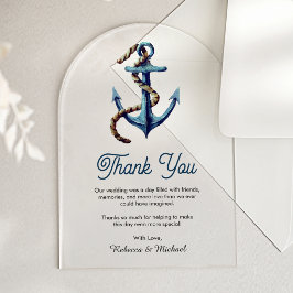 Invitaciones Acrílicas Cuerda de Ancla Azul Marinería Agradecimiento de B