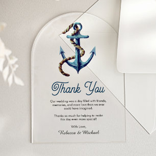 Invitaciones Acrílicas Cuerda de Ancla Azul Marinería Agradecimiento de B