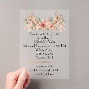 Invitaciones Acrílicas Cuerna de Ciervo para Boda con Flores de Otoño