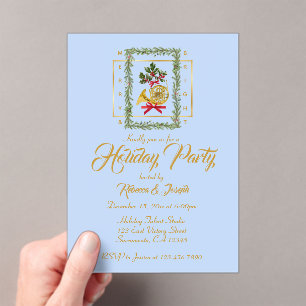 Invitaciones Acrílicas Cuerno francés elegante de Navidad azul claro