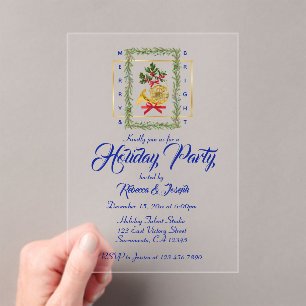 Invitaciones Acrílicas Cuerno francés elegante de Navidad azul real