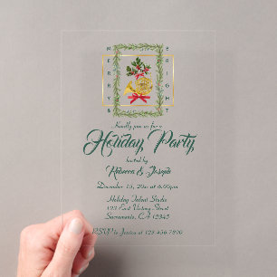 Invitaciones Acrílicas Cuerno francés navideño elegante verde oscuro