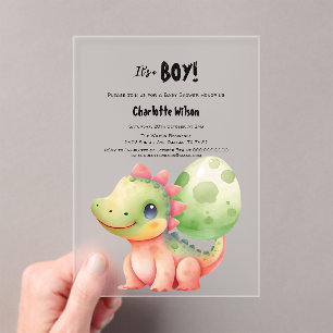 Invitaciones Acrílicas Cuidada acuarela Baby Dinosaur Baby Shower