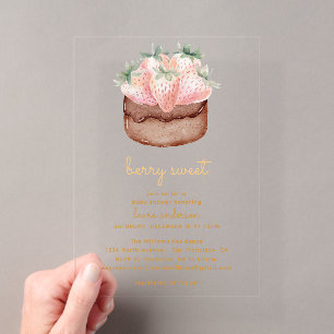Invitaciones Acrílicas Cumple de shower de bebé con Cupcake de Fresa Dulc