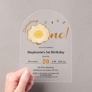 Invitaciones Acrílicas Cumpleaños 1º Huevo Frito Adorable