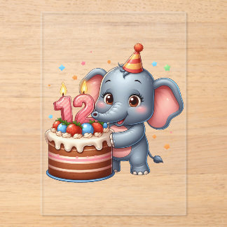 Invitaciones Acrílicas Cumpleaños 12 de elefante lindo