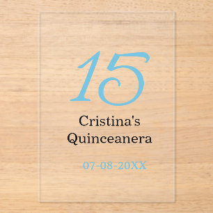 Invitaciones Acrílicas cumpleaños 15 de quinceañera azul negro letra negr