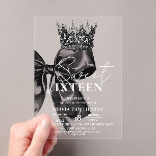 Invitaciones Acrílicas Cumpleaños 16 Dulce Arco Negro Aquarela Elegante 