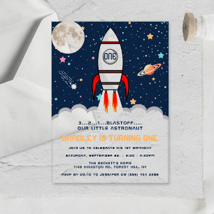 Invitaciones Acrílicas Cumpleaños 1 Astronauta Cohete Espacio Exterior