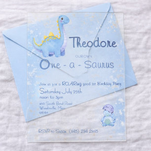 Invitaciones Acrílicas Cumpleaños 1 de Cute Boy Blue Watercolor One-a-Sau