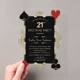 Invitaciones Acrílicas Cumpleaños 21 de mujer Casino Vegas Art Déco de Or