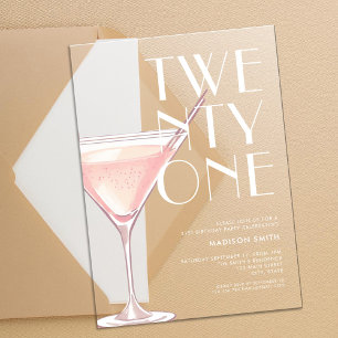Invitaciones Acrílicas Cumpleaños 21 Moderno Cóctel Rosa
