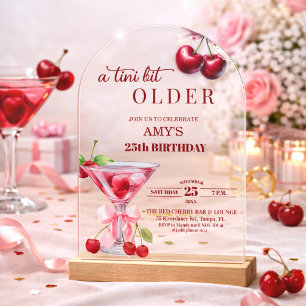 Invitaciones Acrílicas Cumpleaños 25 Chic A Tini Bit Older Cherry Martini