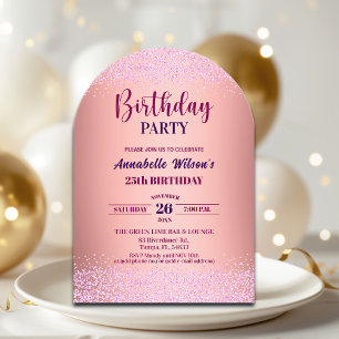 Invitaciones Acrílicas Cumpleaños 25 elegante rosa brillo metálico rosa