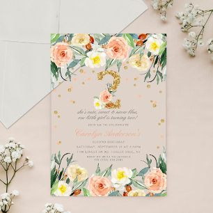 Invitaciones Acrílicas Cumpleaños 2 de Niñas Florales Elegantes