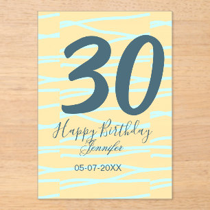 Invitaciones Acrílicas cumpleaños 30 añadir nombre fecha año amarillo azu