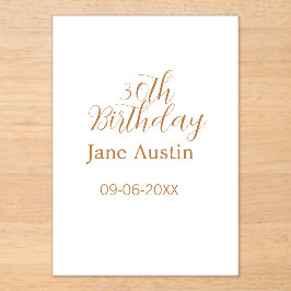 Invitaciones Acrílicas cumpleaños 30 cobre marrón simple elegante nombre