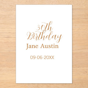 Invitaciones Acrílicas cumpleaños 30 cobre marrón simple elegante nombre